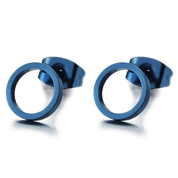 Dark Blue Open Circle Stud Earrings for Man and Women, Stainless Steel, Polished, Minimalist, 2pcs