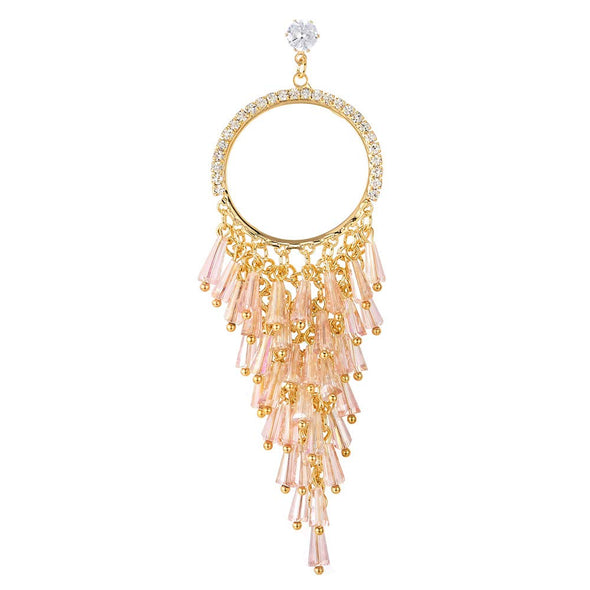 Dazzle Dress Prom Pink Crystal Rhinestone Cluster Grapes Tassel Large Circle Long Statement Earrings - COOLSTEELANDBEYOND Jewelry
