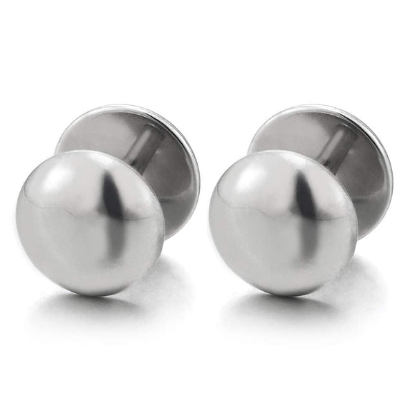 Dome Button Stud Earrings for Men Women, Steel Cheater Fake Ear Plugs Gauges Illusion Tunnel, 2 pcs - coolsteelandbeyond