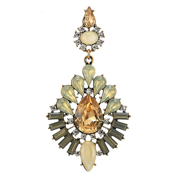 Elegant Champagne Gold Marquise Crystal Rhinestone Cluster Teardrop Long Dangle Palace Earrings - COOLSTEELANDBEYOND Jewelry