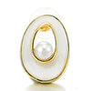 Elegant Gold Color Oval Stud Earrings with Enamel and Pearl - COOLSTEELANDBEYOND Jewelry