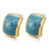Elegant Gold Color Puff Cushion Stud Earrings with Aqua Blue Enamel - COOLSTEELANDBEYOND Jewelry
