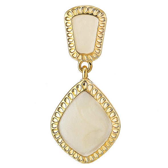 Elegant Gold Color Rhombus Dotted Statement Drop Dangle Stud Earrings with Cream Enamel - COOLSTEELANDBEYOND Jewelry