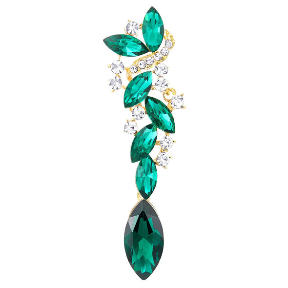 Emerald Green Art Deco Prom Rhinestone Marquise Cluster Chandelier Long Dangle Statement Earrings