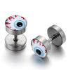 Evil Eye Stud Earrings for Men Women, Stainless Steel Illusion Tunnel Plug Screw Back, 2pcs - COOLSTEELANDBEYOND Jewelry