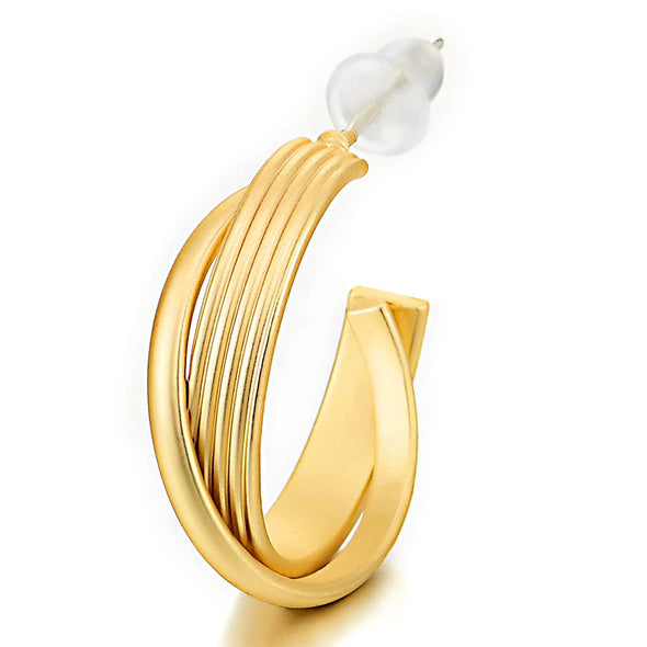 Exquisite Gold Color Circle Braided Knot Hoop Huggie Hinged Stud Earrings Grooved - COOLSTEELANDBEYOND Jewelry