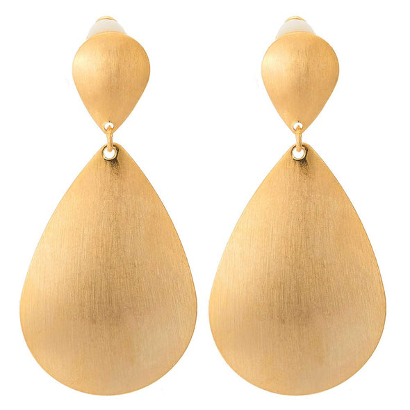 Fashion Gold Color Statement Earrings Brushed Finishing Double Teardrops Link Large Drop Dangle Prom - COOLSTEELANDBEYOND Jewelry