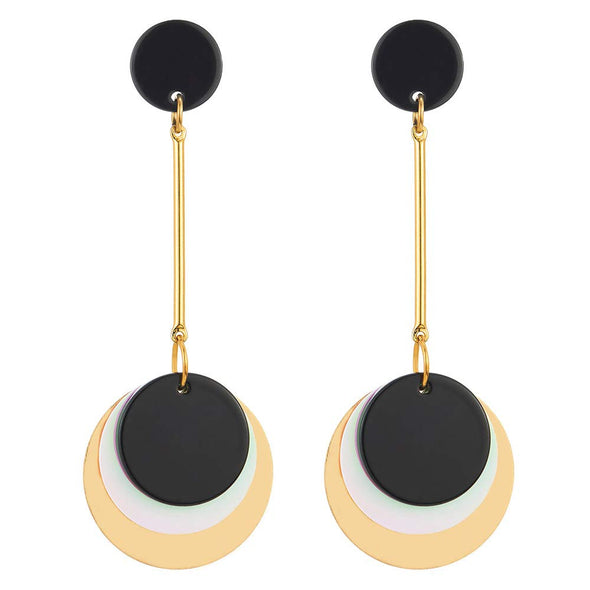 Fashion Style Gold Black Pink Statement Stud Earrings Long Drop Dangle Circles Charms, Prom Dress - COOLSTEELANDBEYOND Jewelry