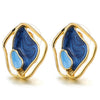 Fashion Style Gold Color Irregular Geometric Statement Stud Earrings with Blue Enamel - COOLSTEELANDBEYOND Jewelry