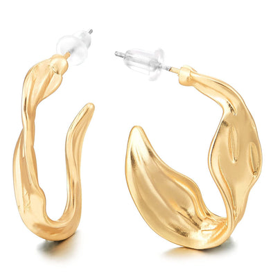Fashion Style Gold Color Irregular Wavy Statement Hoop Huggie Hinged Stud Earrings - COOLSTEELANDBEYOND Jewelry