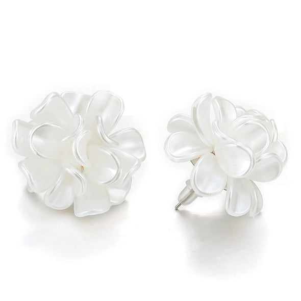 Fashion Style White Petals Flower Statement Stud Earrings Acrylic - COOLSTEELANDBEYOND Jewelry