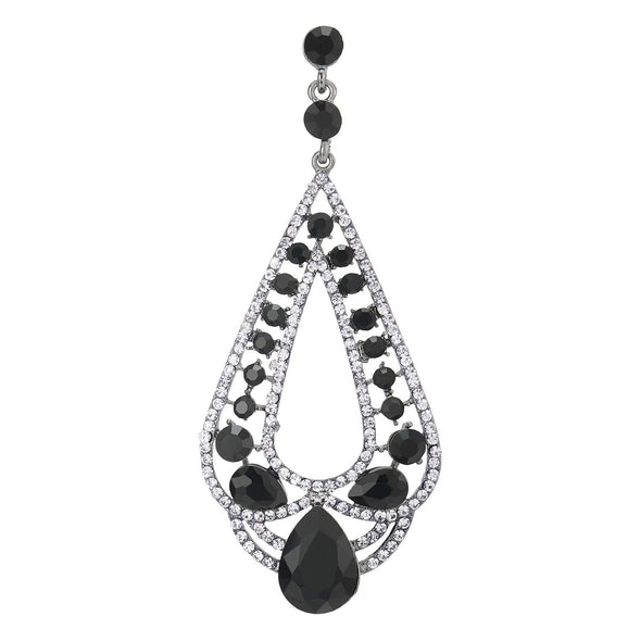 Glamour Black White Crystal Rhinestone Cluster Teardrop Statement Earrings, Dress Banquet - COOLSTEELANDBEYOND Jewelry