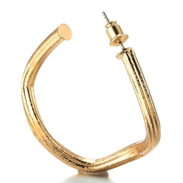 Gold Color Irregular Striped Circle Statement Stud Earrings Large Textured Huggie Hinged Hoop Dress - COOLSTEELANDBEYOND Jewelry