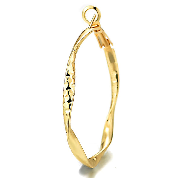 Gold Color Large Twisted Textured Circles Hoop Huggie Hinged Stud Earrings - COOLSTEELANDBEYOND Jewelry