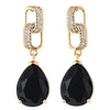 Gold Color Link Dangle Stud Earrings with Cubic Zirconia and Black Teardrop Gem Stone - COOLSTEELANDBEYOND Jewelry