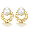 Hipster Gold Color Cuban Curb Chain Wreath Circle Stud Earrings with Pearl - COOLSTEELANDBEYOND Jewelry