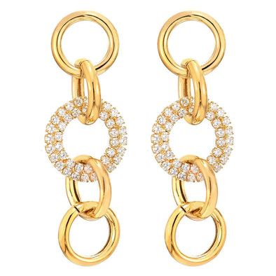Hipster Gold Color Large Oval Link Chain Statement Drop Dangle Stud Earrings with Rhinestones - COOLSTEELANDBEYOND Jewelry