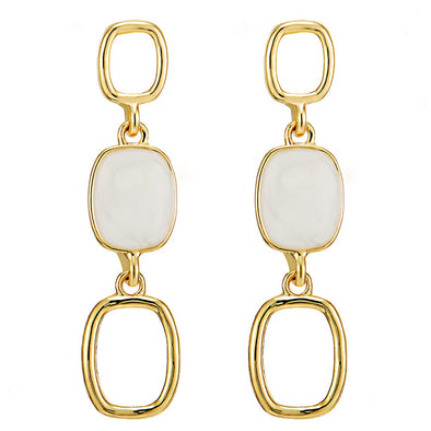 Hipster Gold Color Rectangle Link Statement Drop Dangle Stud Earrings with White Enamel - COOLSTEELANDBEYOND Jewelry