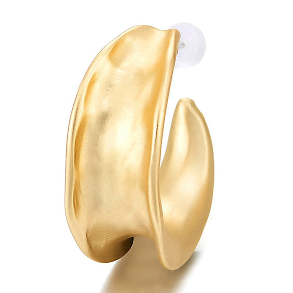 Hipster Rose Gold Concave Textured Circles Hoop Huggie Hinged Stud Earrings - COOLSTEELANDBEYOND Jewelry