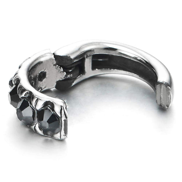 Huggie Hinged Hoop Earrings Black Cubic Zirconia, Steel Non-Piercing Clip On Earrings Men Women