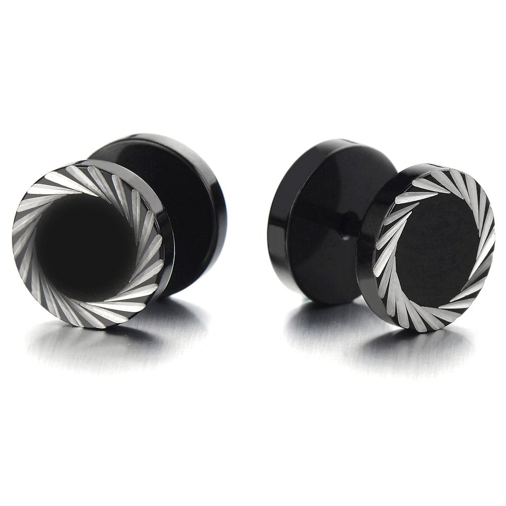 JOVIVI 8 Pairs Mixed Style Punk Skull/Plugs Taper/Cross Huggie Hoop Stainless Steel Screw Stud Earrings Set For Mens Womens Goth Jewelry
