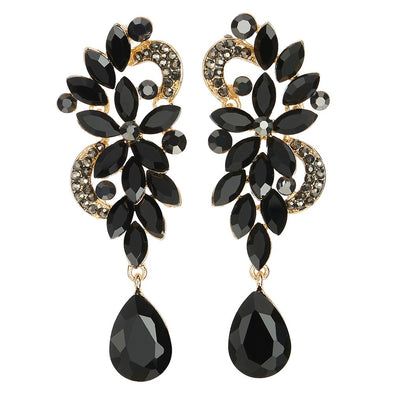 LARGE AND LONG Art Deco Rhinestone Crystal Cluster Chandelier Floral Teardrop Dangle Statement Earrings - COOLSTEELANDBEYOND Jewelry