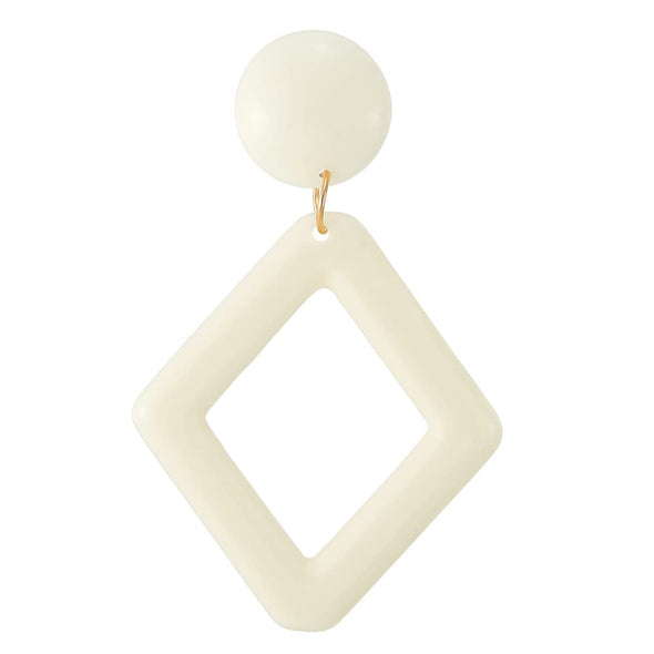 Large Cream White Acrylic Circle Rhombus Statement Drop Dangle Stud Earrings - COOLSTEELANDBEYOND Jewelry