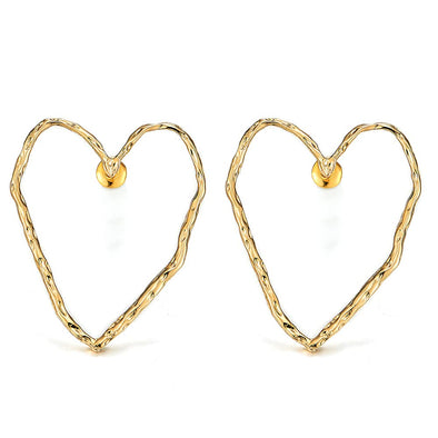 Large Gold Color Open Heart Statement Stud Earrings - COOLSTEELANDBEYOND Jewelry