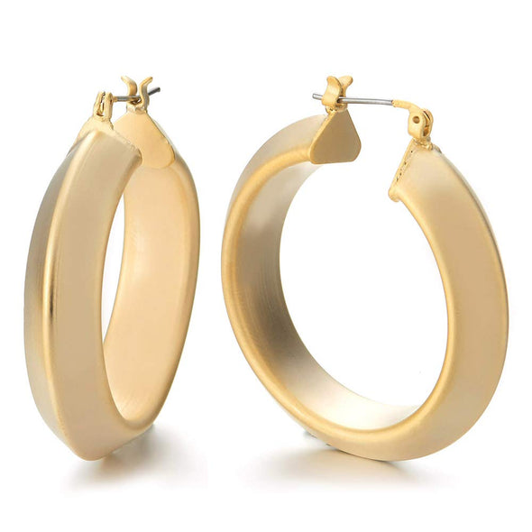 Large Matt Gold Color Statement Earrings Hollow Circle Huggie Hinged Hoop, Fashionable, Prom Dress - COOLSTEELANDBEYOND Jewelry