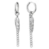 Men Women Steel Circle Huggie Hinged Hoop Earrings with Dangling Long Curb Chain Feather, 2pcs - COOLSTEELANDBEYOND Jewelry