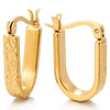 Men Womens Steel Gold Color Horseshoe U-shape Huggie Hinged Hoop Earrings with Filigree - COOLSTEELANDBEYOND Jewelry