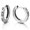 Men Womens Steel Huggie Hinged Hoop Earrings with Leaf Petal Pattern, Ethnic - COOLSTEELANDBEYOND Jewelry