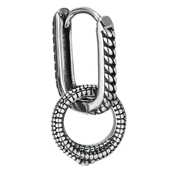 Men Womens Steel Vintage Horseshoe U-shape Huggie Hinged Hoop Earrings with Striped Open Circle