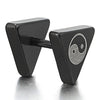 Mens Black Triangle Stud Earrings with Yin-Yang Stainless Steel Cheater Fake Ear Plugs Gauges, 2pcs - coolsteelandbeyond