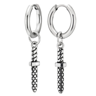 Mens Stainless Steel Circle Huggie Hinged Hoop Earrings with Sword - COOLSTEELANDBEYOND Jewelry