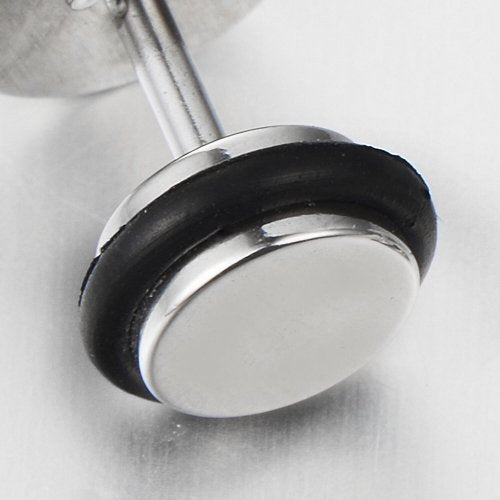 Mens Steel Vintage Sword Bull Horn Stud Earrings with Black Oval Cubic Zirconia, Screw Back - coolsteelandbeyond
