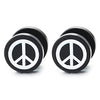 Mens Women Black Circle Stud Earrings with White Anti-War Symbol Steel Cheater Fake Ear Plugs Gauges - COOLSTEELANDBEYOND Jewelry