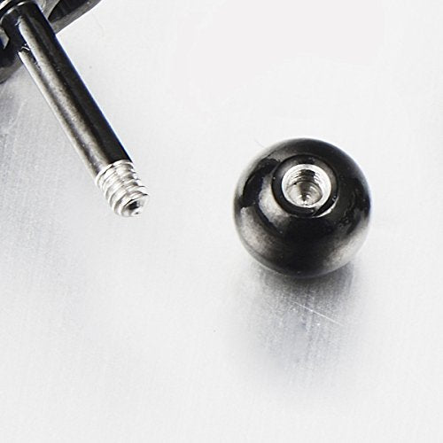 Mens Women Black Stainless Steel Stud Earrings with Black Solitaire Cubic Zirconia Screw Back 2 pcs