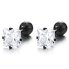 Mens Women Black Stainless Steel Stud Earrings with Square Cubic Zirconia Screw Back 2 pcs - COOLSTEELANDBEYOND Jewelry