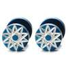 Mens Women Blue Circle Earrings Star Laser Pattern, Steel Cheater Fake Ear Plugs Gauges Tunnel - COOLSTEELANDBEYOND Jewelry