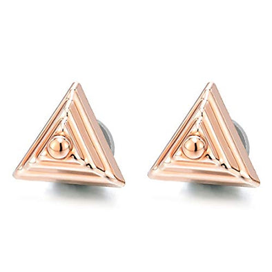 Mens Women Magnetic Rose Gold Pyramid Triangle Stud Earrings, Non-Piercing Clip On Fake Plugs - coolsteelandbeyond