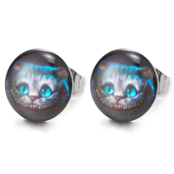 Mens Women Stainless Steel Blue Cute Cat Stud Earrings 2 pcs - COOLSTEELANDBEYOND Jewelry