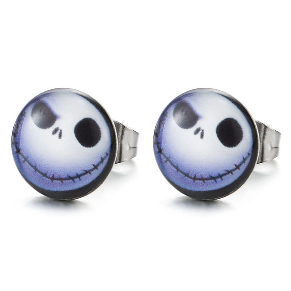 Mens Women Stainless Steel Blue Cute Monster Alien Stud Earrings 2 pcs - COOLSTEELANDBEYOND Jewelry