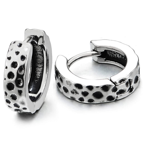 Mens Women Stainless Steel Concave Dots Pattern Huggie Hinged Hoop Earrings 2 pcs - COOLSTEELANDBEYOND Jewelry