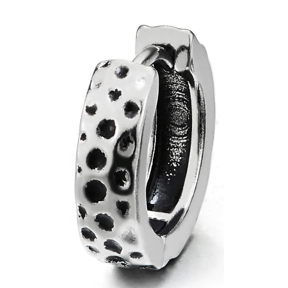 Mens Women Stainless Steel Concave Dots Pattern Huggie Hinged Hoop Earrings 2 pcs - COOLSTEELANDBEYOND Jewelry