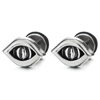 Mens Women Stainless Steel Eyes Stud Earrings with Black Enamel Screw Back 2 pcs - COOLSTEELANDBEYOND Jewelry