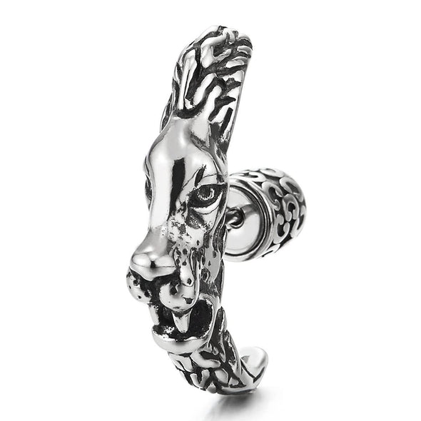 Mens Women Stainless Steel Half Hoop Lion Crescent Moon Stud Earrings 2 pcs - COOLSTEELANDBEYOND Jewelry