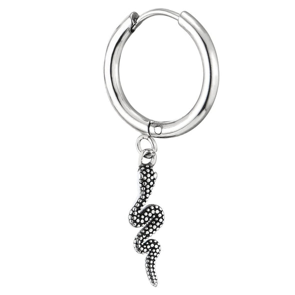 Mens Women Stainless Steel Huggie Hinged Hoop Earrings with Dotted Snake 2 pcs - COOLSTEELANDBEYOND Jewelry