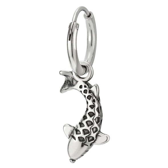 Mens Women Stainless Steel Huggie Hinged Hoop Earrings with Koi Fish, 2 pcs - COOLSTEELANDBEYOND Jewelry