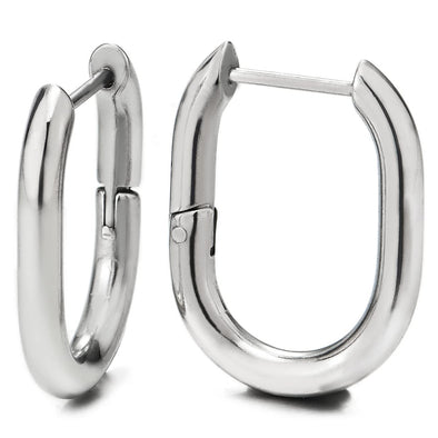 Mens Women Stainless Steel Plain U-shape Huggie Hinged Hoop Earrings 2 pcs - COOLSTEELANDBEYOND Jewelry